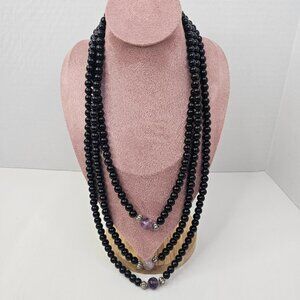 Black Layered Necklace Women Jewelry Faux Pearl Multistrand